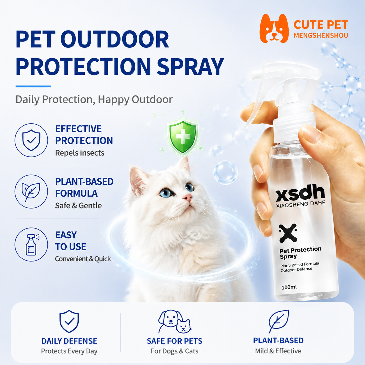 Outdoor-Schutzspray für Katzen & Hunde – Tragbares Insektenschutzmittel für Haustiere gegen Mücken und Insekten